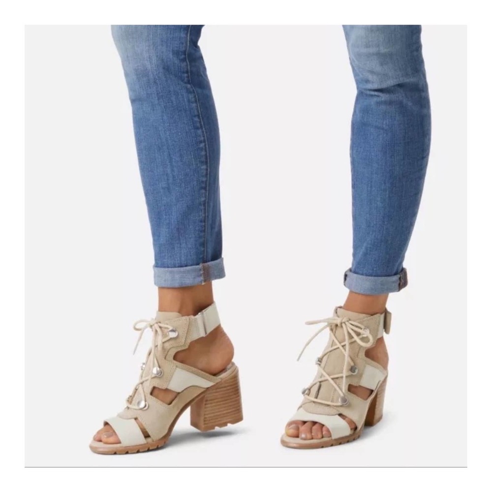 Sorel Nadia Lace Up Heels Shoes in Ancient Fossil Size 7.5 New